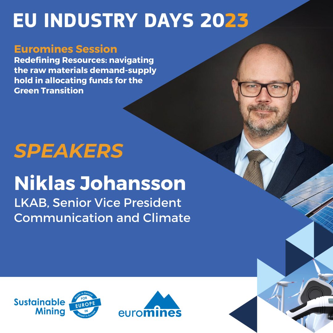Meet the speakers of the @euromines' Session at the EU Industry Days 2023: Niklas Johansson, Senior Vice President Communication and Climate at @LKABgroup #EUIndustryDays #EUIndustryDays2023 #Euromines #RawMaterials Register to participate: lnkd.in/eKUvdD7V