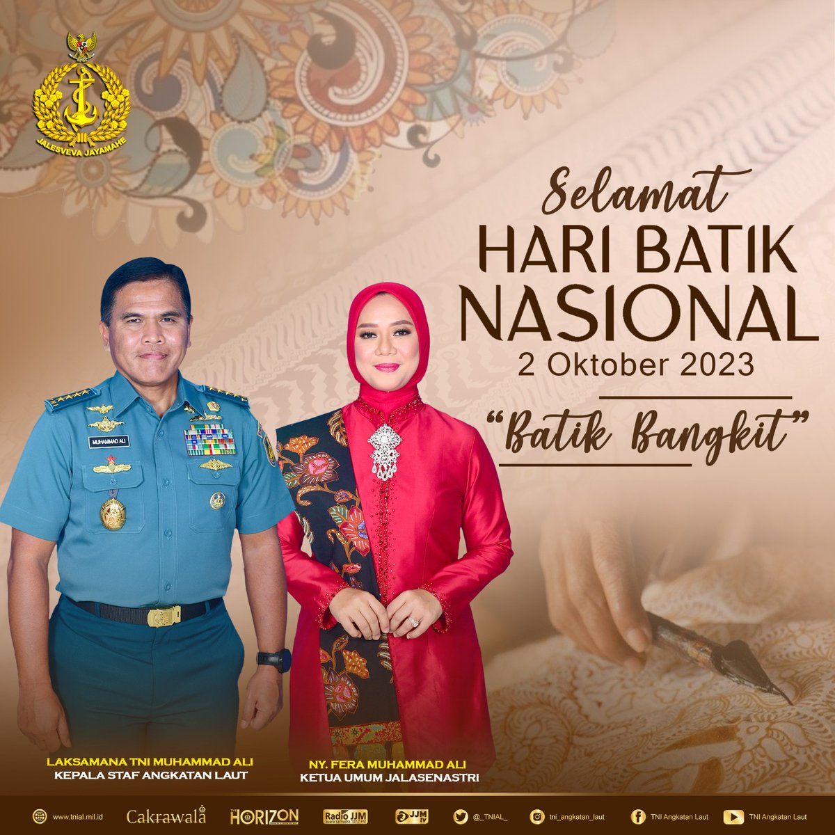 _TNIAL_'s tweet image. Selamat Hari Batik Nasional
2 Oktober 2023

&quot;Batik Bangkit&quot;

#jalesvevajayamahe #tnial #indonesiannavy #muhammadali ##laksamanamuhammadali #batik #haribatiknasional