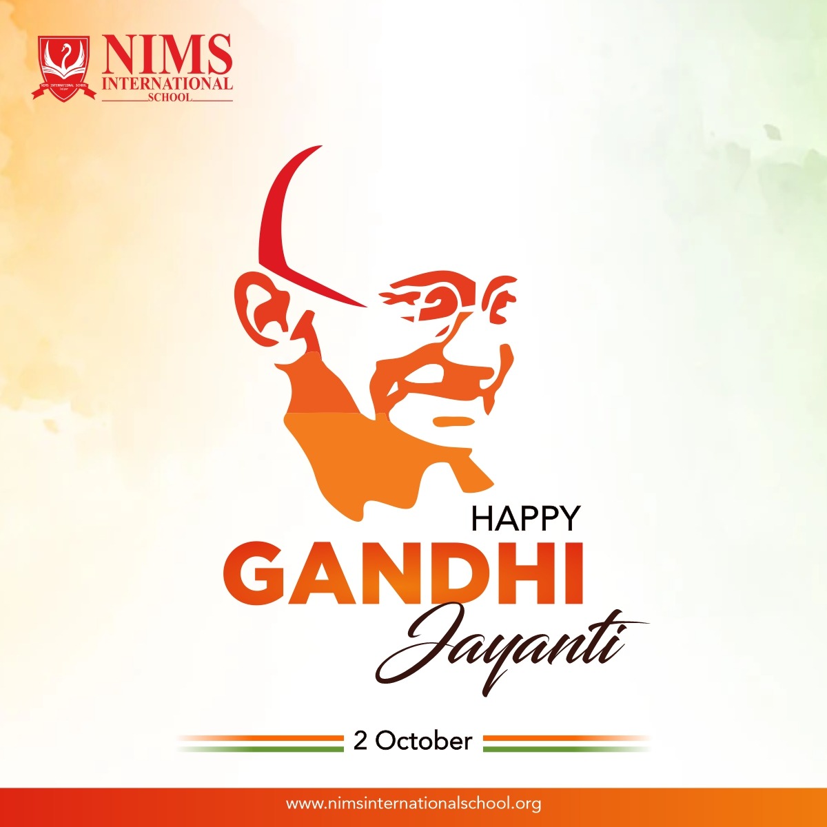 NIMS_School's tweet photo. Happy Gandhi Jayanti! May we reflect on Mahatma Gandhi's profound wisdom and commit to embracing peace, truth, and non-violence in our daily journey.  #NIMSSchool #GandhiJayanti #MahatmaGandhi https://t.co/bQKhRXCA4z