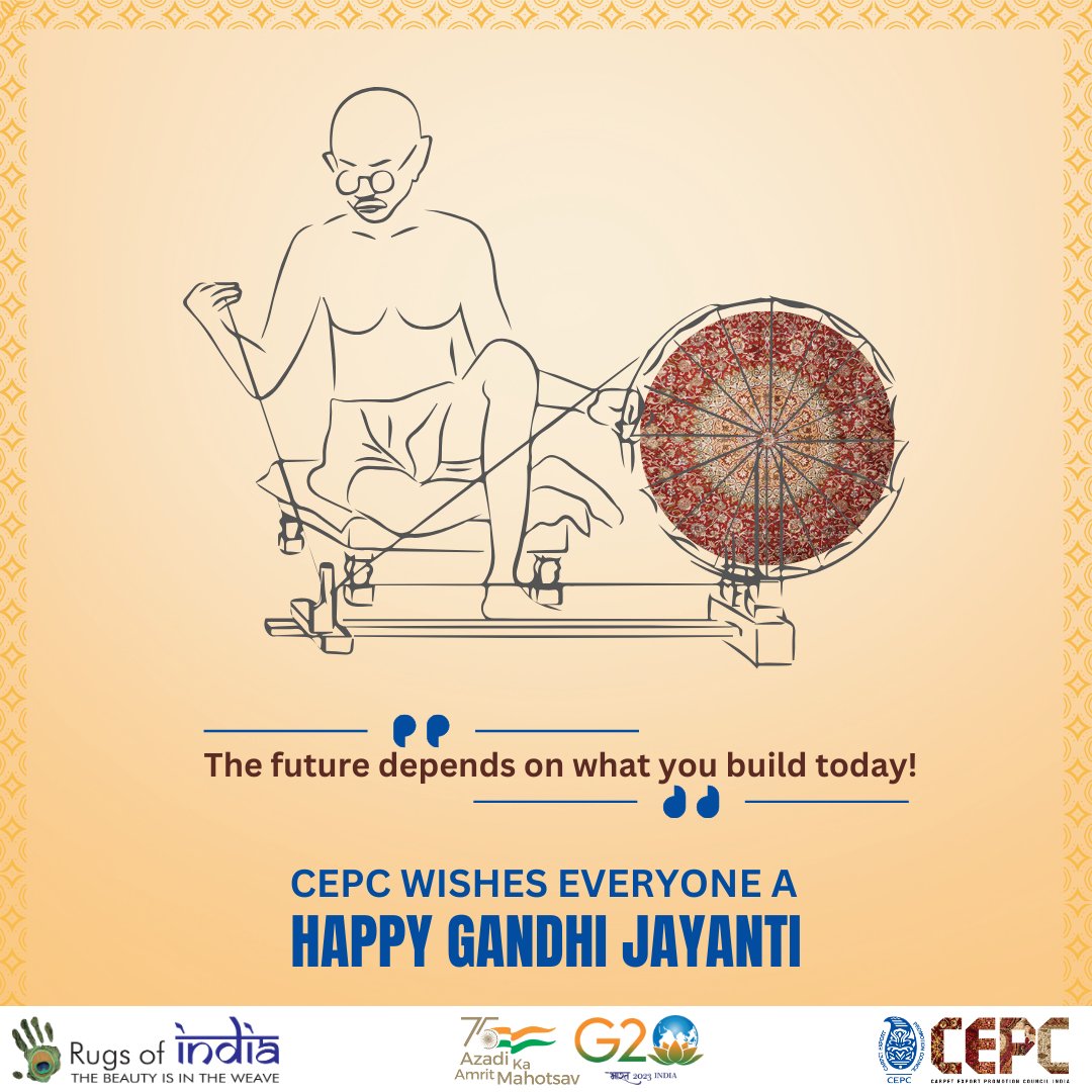 cepcindia's tweet photo. May the spirit of Gandhiji’s wisdom and philosophy guide us in our path to a better world. Happy Gandhi Jayanti.
#CEPC #GandhiJayanti #MahatmaGandhi #handmadecarpets #rugsofindia #indiantextiles #swadeshi #vocalforlocal https://t.co/lxsyjsLqNz