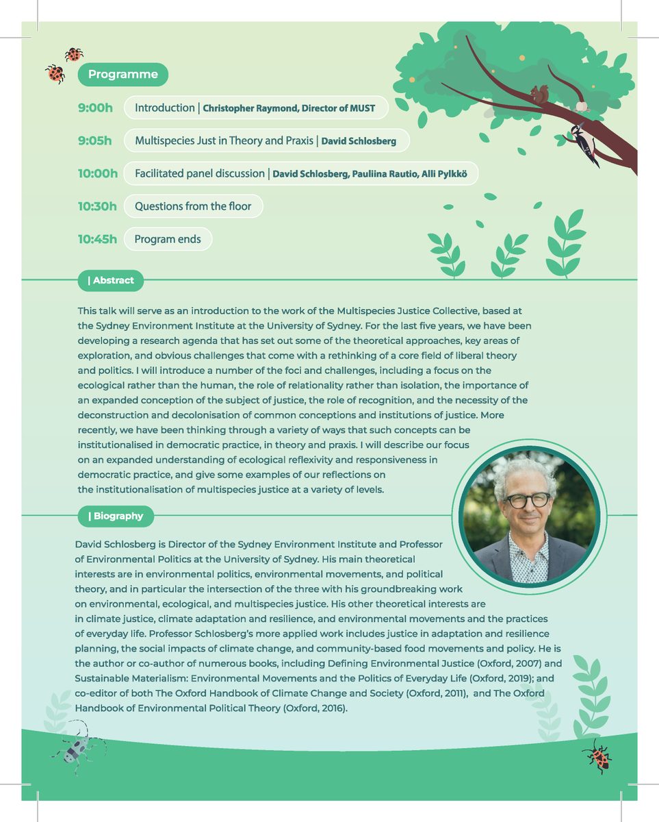 "Enabling multispecies transitions of cities and regions (MUST)" Strategic Research Council project  <a href="/HELSINKISUS/">HELSUS</a> <a href="/UniTurku/">Turun yliopisto - University of Turku</a> <a href="/UniOulu/">University of Oulu</a> @TampereUni <a href="/SYKEint/">Finnish Environment Institute (Syke)</a>  #nbs   <a href="/SuomenAkatemia/">Suomen Akatemia | Research Council of Finland</a> has been funded. Join our inaugural forum with Prof. Schlosberg on 19th Oct: tiedekulmamedia.helsinki.fi/fi/web/tiedeku…