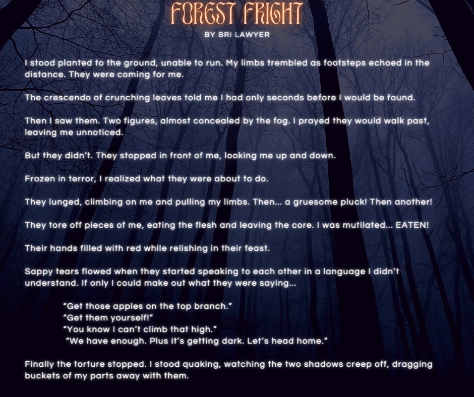 Here is my spoooooky story Forest Fright that I submitted to #FallWritingFrenzy!
