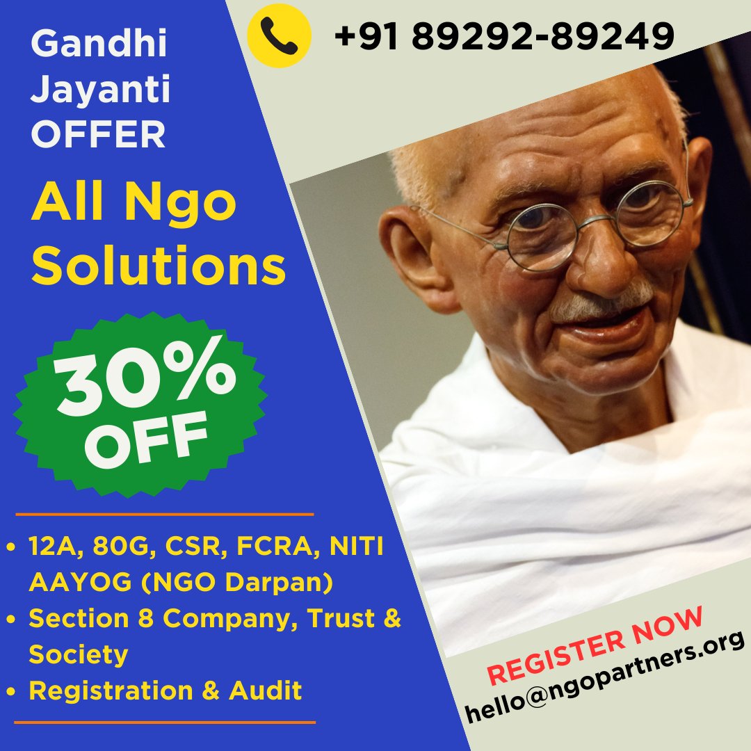 NgoPartners03's tweet photo. On this Gandhi Jayanti, we celebrate the legacy of Mahatma Gandhi, a champion of peace, non-violence, and social justice.
https://t.co/ECT8YKTrDf +918929289249
#EducationNGO
#ChildRightsNGO
#NGORegistration #SocialImpact #NGOStartup #Empowerment #MakeADifference #NGOConsultancy https://t.co/CVV2gMFb1G