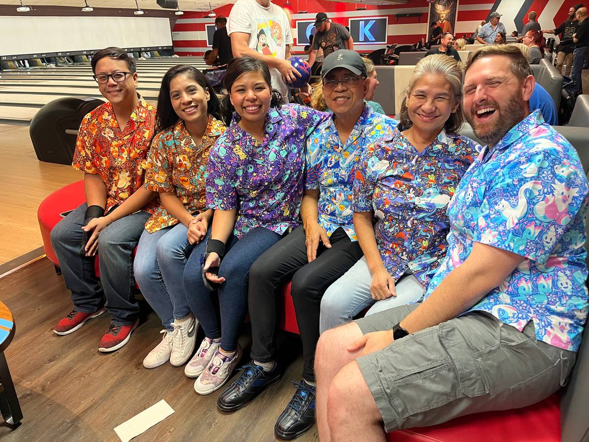 bubbyboops's tweet photo. Team Pocket Monsters for the Bowlero Vegas Funtime League 23-24 Season! 🎳 Jerseys by @starsalts 💖 Most of the team bought multiples to switch off each week! 🔥💧⚡️🌱 Even our cheer squad has them! 💜 https://t.co/EkdNHnSchE