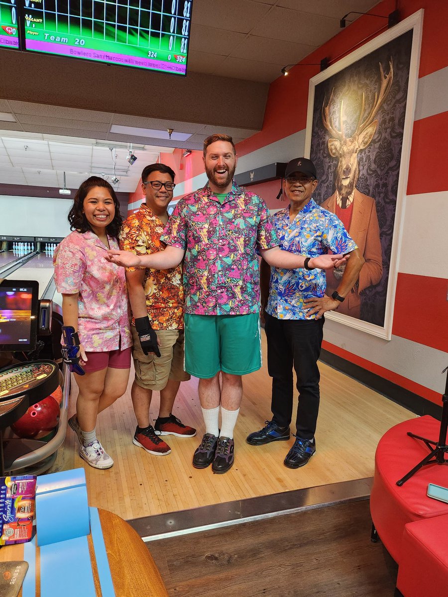 bubbyboops's tweet photo. Team Pocket Monsters for the Bowlero Vegas Funtime League 23-24 Season! 🎳 Jerseys by @starsalts 💖 Most of the team bought multiples to switch off each week! 🔥💧⚡️🌱 Even our cheer squad has them! 💜 https://t.co/EkdNHnSchE