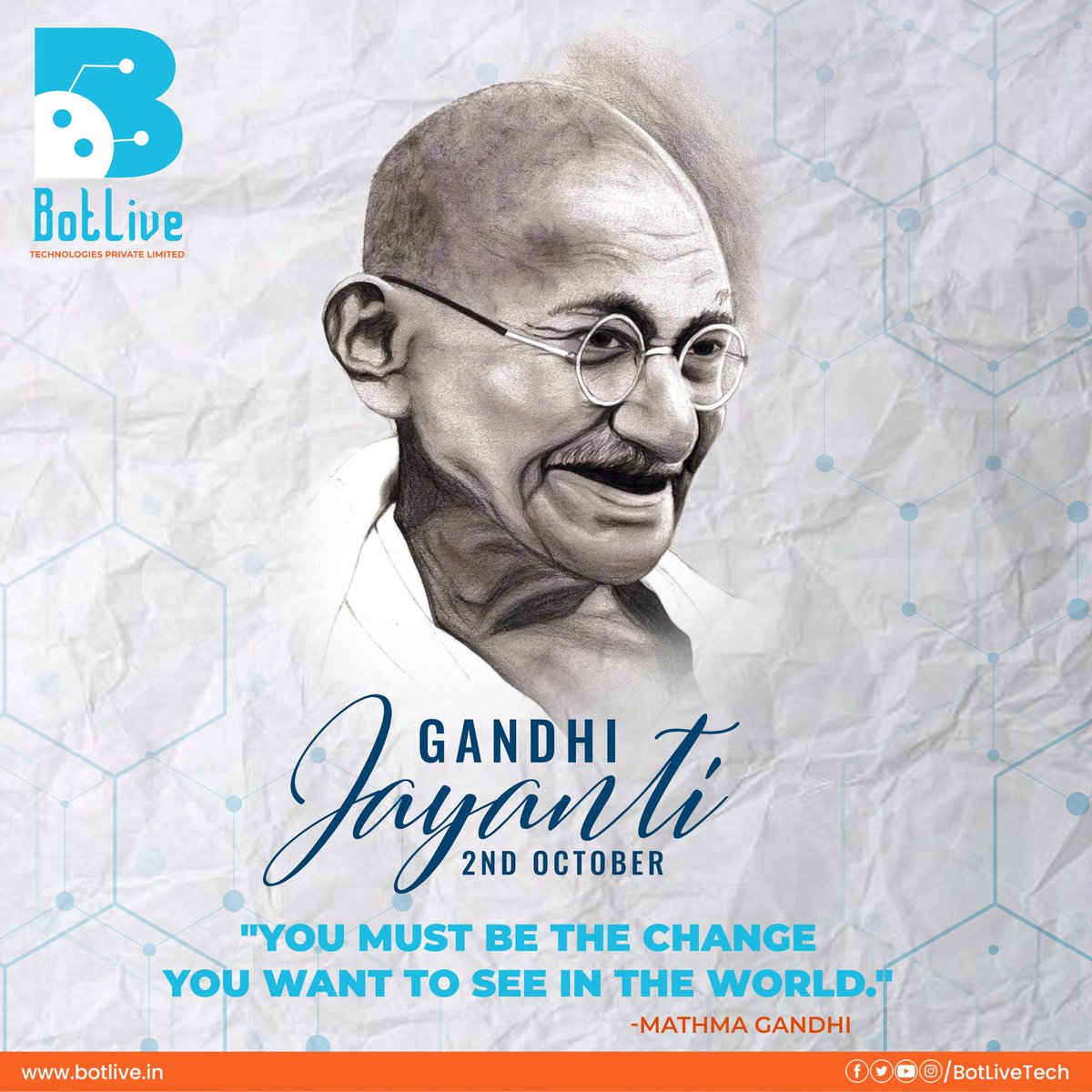 Botlivetech's tweet photo. Wishing you all a #HappyGandhiJayanti

As Mahatma Gandhi wisely said, "You must be the change you want to see in the world." In the ever-evolving landscape of robotics and AI, it's essential to embrace and drive transformative changes each day.

#GandhiJayanti #Botlive #robotics https://t.co/PT9lbBeDuR
