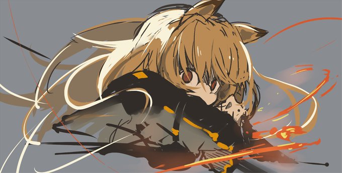 ceobe (arknights) 1girl animal ears long hair solo simple background dog ears grey background  illustration images