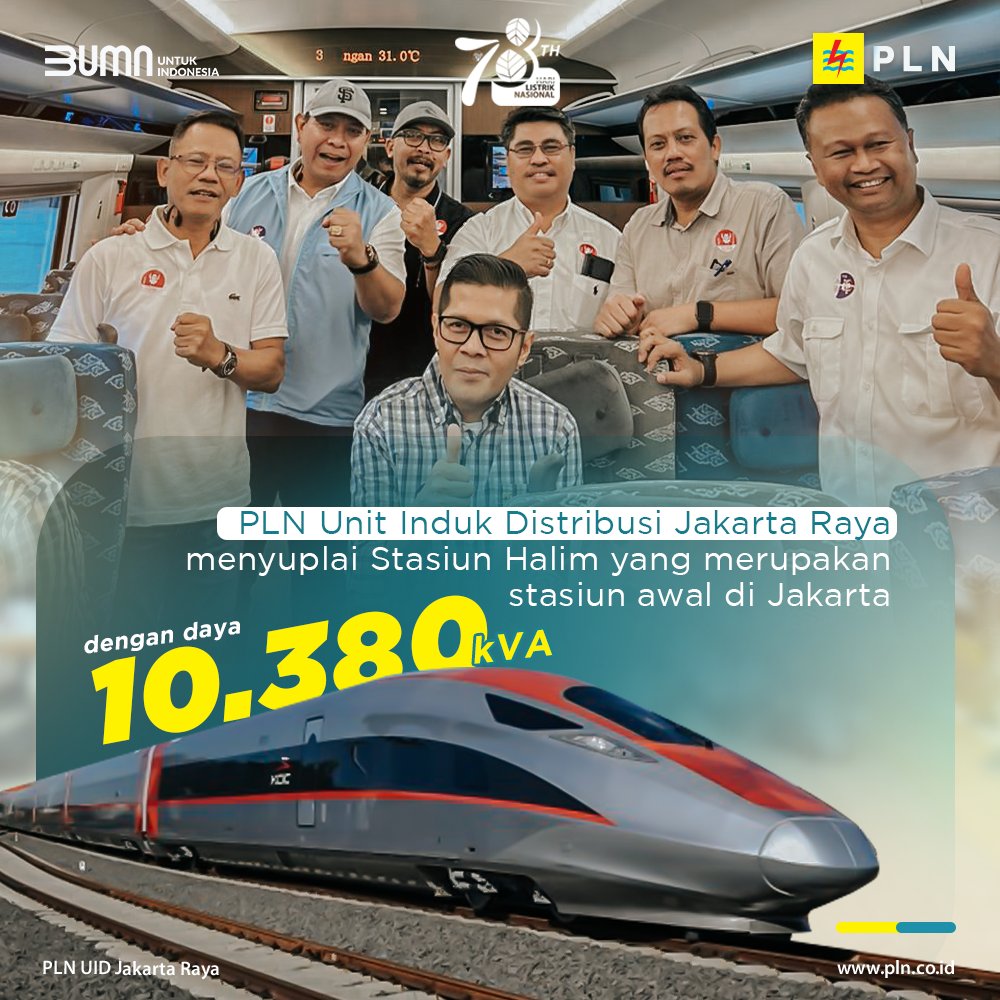 SahabatPLNJkt's tweet photo. General Manager PLN UID Jakarta Raya nyobain kereta cepat!

Tahukah electrizen?

Listrik di Stasiun Halim di suplai oleh PLN sebesar 10.380 kVA lho!

Apakah ada electrizen yang sudah coba kereta cepat juga?

#pln
#pln_disjaya
#keretacepatjakartabandung https://t.co/pSTOYCYUAm