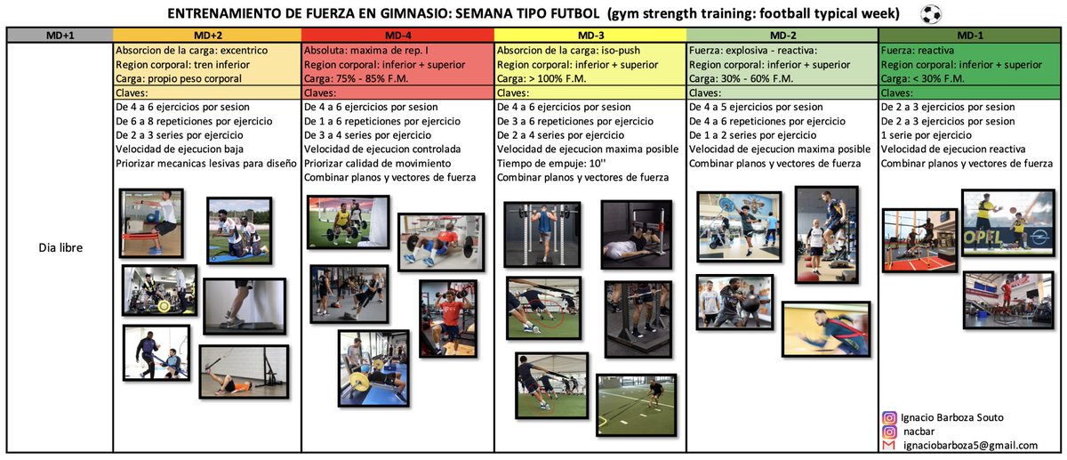 Entrenamiento de fuerza en gym ⚽️ en micro ciclo de un MD 
Una humilde 💡 
Formato tomado de Aleska Boskovic