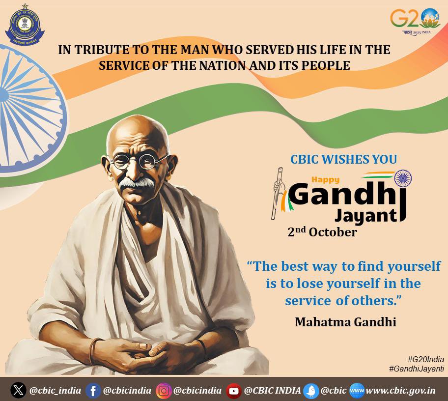 “The best way to find yourself is to lose yourself in the service of others”

Mahatma Gandhi

#GandhiJayanti