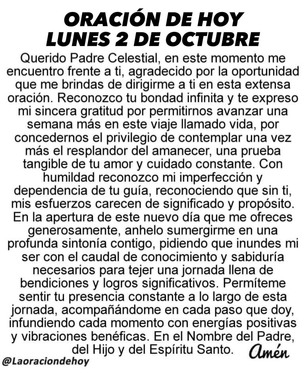 Oración diaria para hoy lunes 2 de octubre de 2023.