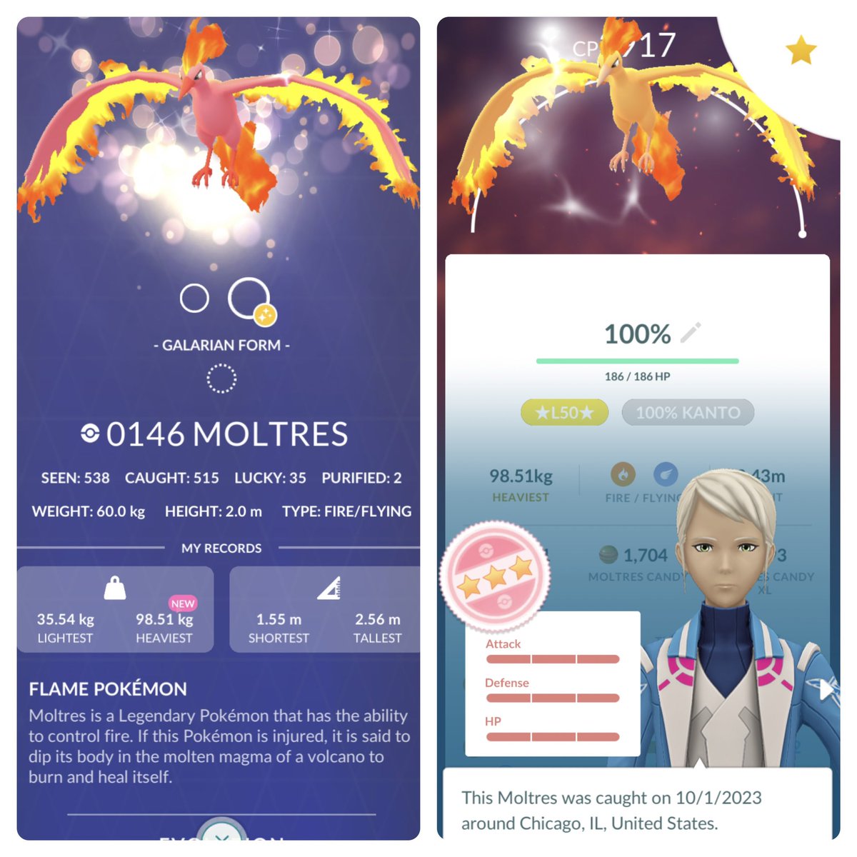 R0N2020's tweet photo. 100% Moltres in the bag! (finally!!!)

#PokemonGO #Moltres https://t.co/wTvugt4hRz