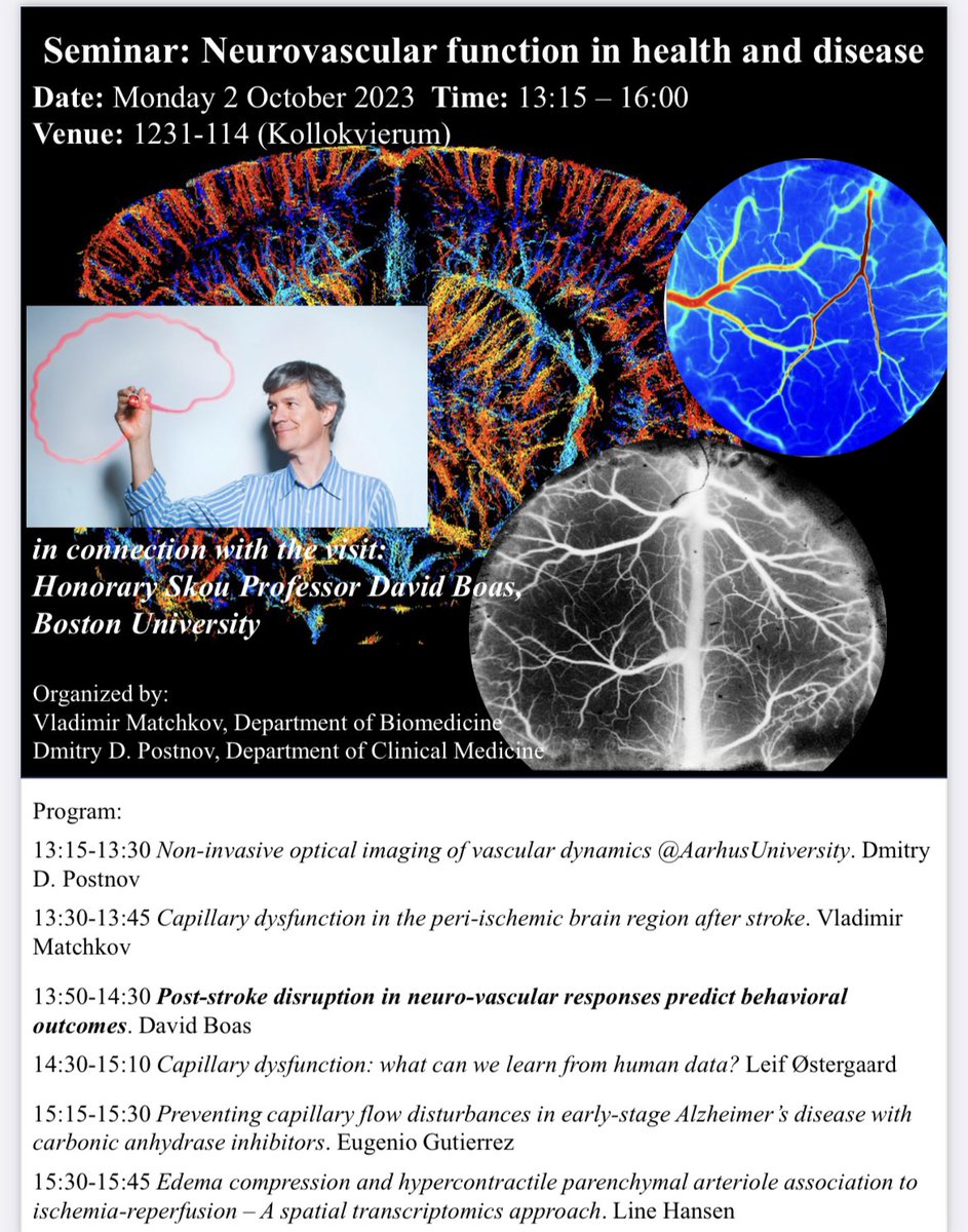 ChrStaehr's tweet photo. Excited for the #cerebrovascular seminar today at Aarhus University! 🧠
@BoasDavid @stergaard_leif @Eugenio_GJ @PostnovD @matchkov/#MatchkovLab https://t.co/ewwersvO9c
