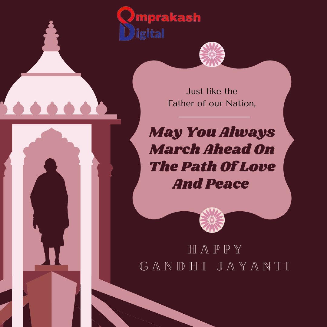 OmprakashDigi's tweet photo. OmPrakash Digital pays homage to Mahatma Gandhi on Gandhi Jayanti. Let's uphold his principles of peace, non-violence, and equality. 🙏🕊️

Explore our website https://t.co/OFTrmSTGpv to know more
#GandhiJayanti #Peace #NonViolence #Equality #Inspiration #Freedom #India #Legacy 🇮🇳 https://t.co/GfAEdN5eYU