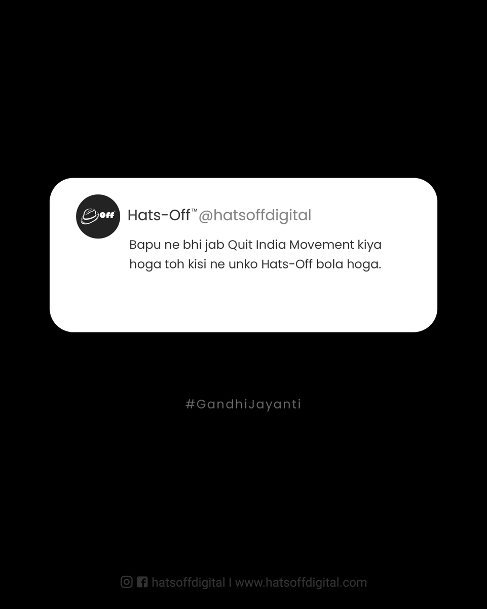 hatsoffdigital's tweet photo. Ab Hats-Off jaisa badhiya kaam kiya hai toh log Hats off bolenge hi na 😛
#happygandhijayanti

#gandhi #gandhijayanti #gandhiquotes #gandhijayantiwishes #creativespot #topicalspot #gandhijayanti2023 #quitindiamovement #hatsoff https://t.co/pmLTaioMBc