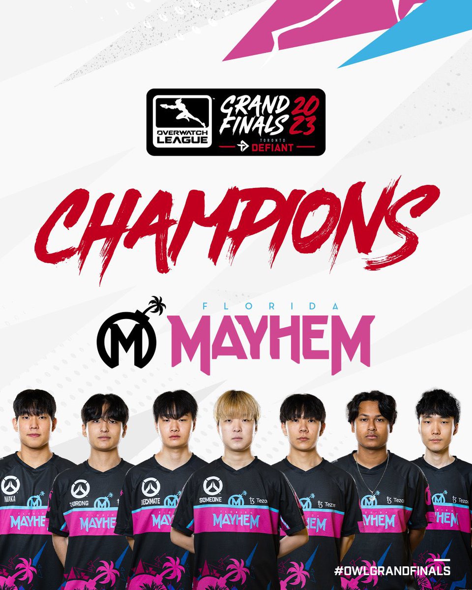 OW_Esports_Asia's tweet photo. 🏆 트로피의 주인이 정해졌습니다 🏆

2023 오버워치 리그 그랜드 파이널 챔피언,
@FLMayhem ! 💣

#OWLGrandFinals | #LETHEMCOOK https://t.co/3XuoopnUFu