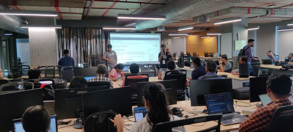 pyconindia's tweet photo. Phenom (@PhenomTXM) is buzzing with coding energy as Devsprints kick off! 🚀💻 Dive into coding challenges, collaborate with fellow developers, and unleash your Python prowess. Let's build great things together!

#Devsprints #PyConIndia2023 #PythonForAll #CodeCollaborateCelebrate https://t.co/kE6VLXyWDK