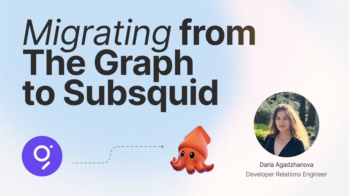 The future of Web3 development depends on the introduction of robust, scalable, and performant data standards.

🦑 Squids provide this for indexing.

In this video, DevRel <a href="/dariaagad/">Daria</a> demonstrates the specifics of migration from the Graph: youtube.com/watch?v=_lMM6h…