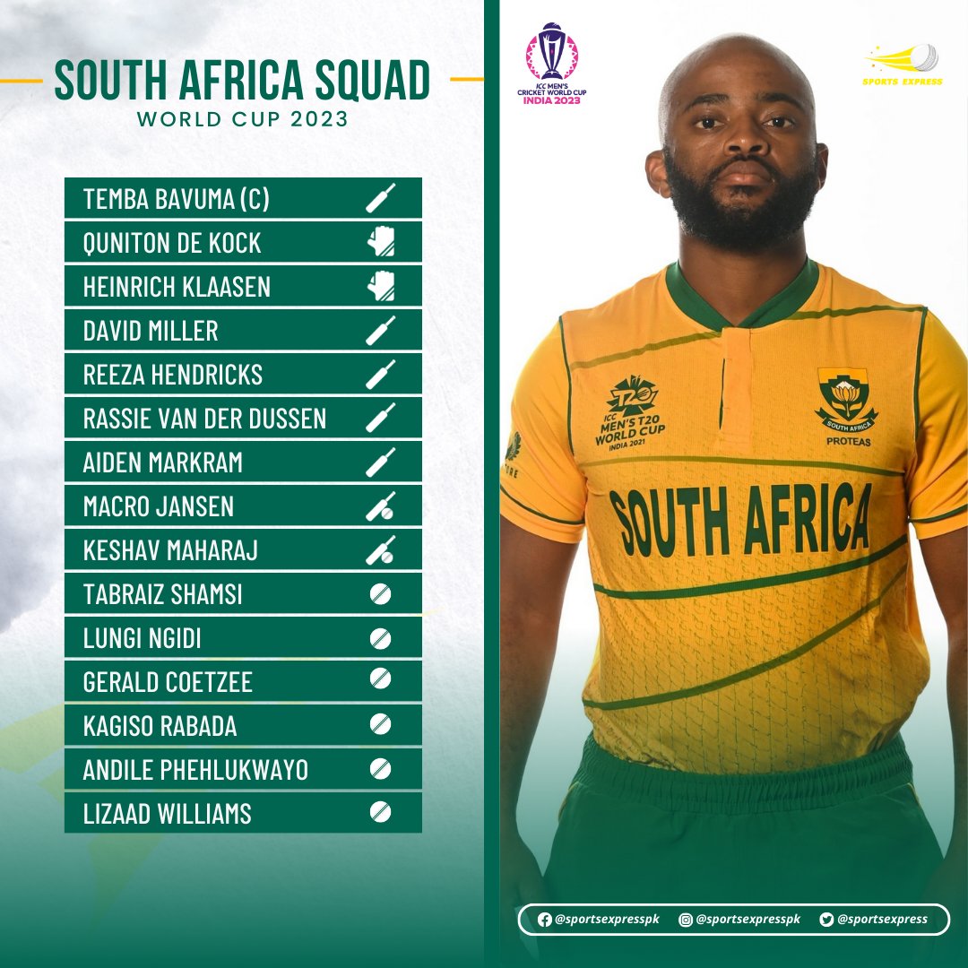 SportsExprress's tweet photo. Missed the 2023 World Cup squads? No worries! We've got you covered with all the scoop on every team's lineup.   

Get ready for the ultimate cricket showdown! 🏏 

#CWC23 | #Cricket | #BackTheBoysinGreen | #squad https://t.co/p6t0rgjzUi