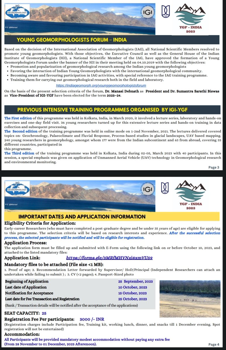 Shashi_fluvial's tweet photo. Interested PhD students/ ECR can register to join the 4th Intensive field training program under the Young Geomorphologists Forum of India. Registration link - https://t.co/Fg8fBxHa7j https://t.co/OSO1N6D1SY