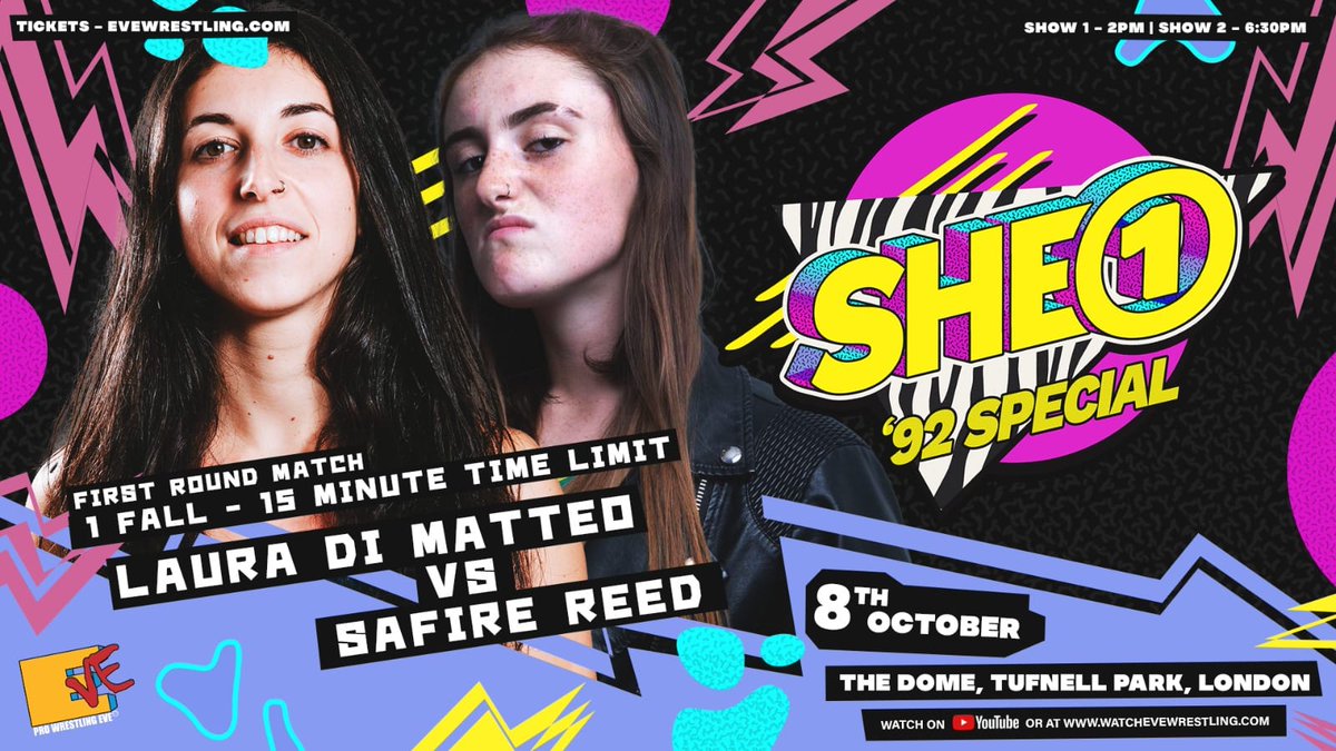 A first time ever in EVE match here as @Laura_DiMatteo1 and @safirewrestler were drawn against one another in a first round match in the #92special of the #SHE1. Only one can advance - who will win this Sunday live in London and on YouTube?