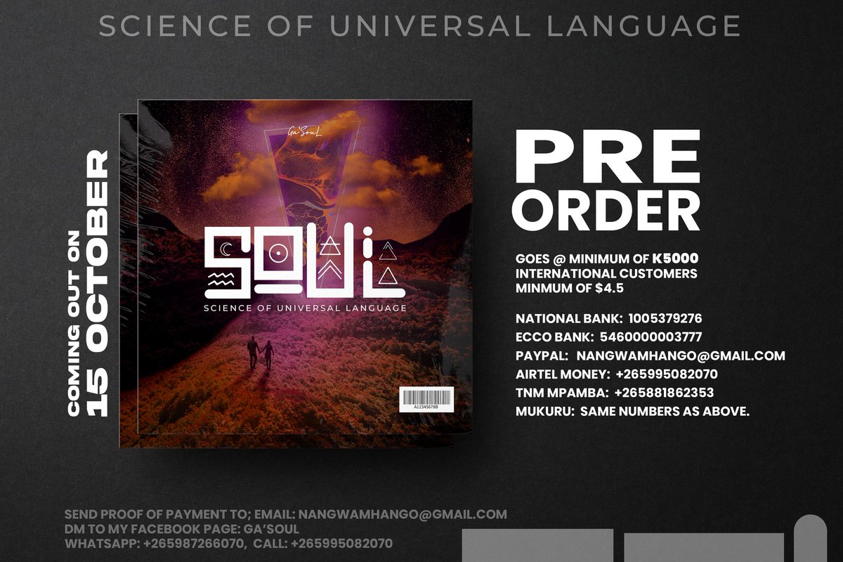 GasoulMw's tweet photo. 🎉 Exciting News🎶
I am thrilled to announce that my EP will be released on October 15th, and guess what? Preorders are officially OPEN! 🙌
Check out all the juicy details on our flyer! 👇🏿👇🏿👇🏿👇🏿
📃 #NewMusic #EPRelease #SOUL #GaSouL #alternativehiphop https://t.co/xy5dA4IQHW