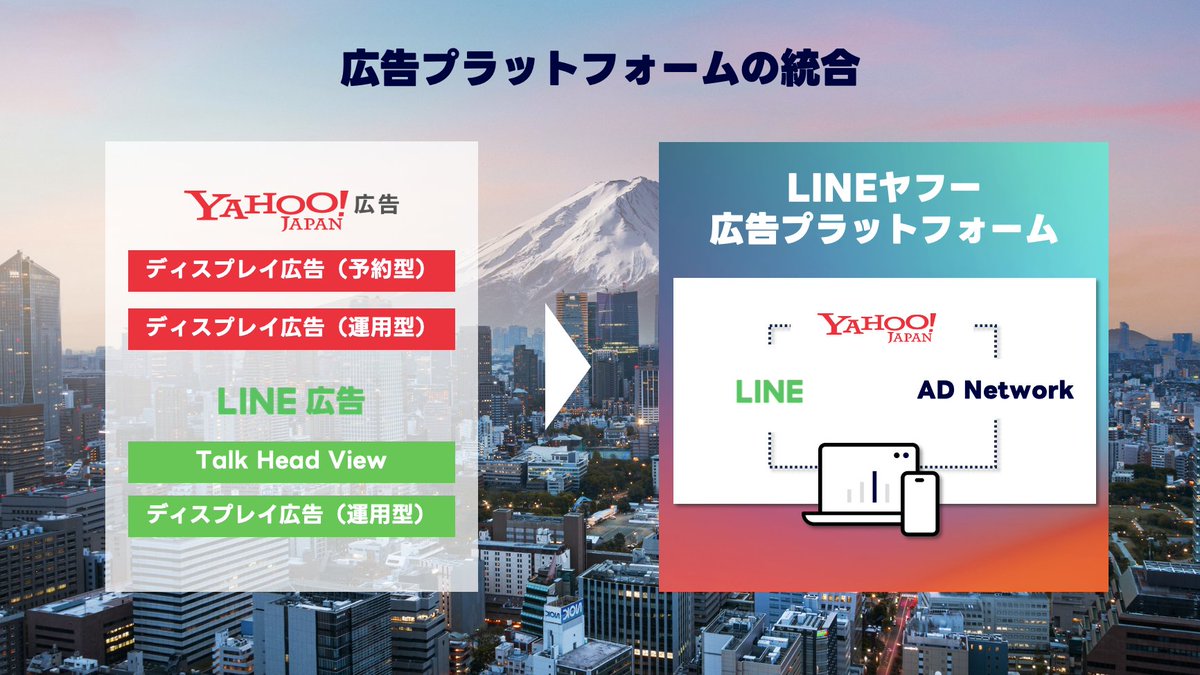 Yahoo!広告・LINE広告は2025年を目指して、プラットフォーム統合を行います！✨  広告効果の改善はもちろん、運用工数の削減やコミュニケーションの改善、接触ユーザーの解像度アップなど様々なメリットをご提供していきますので、ご期待ください！☺️  #LINEヤフー