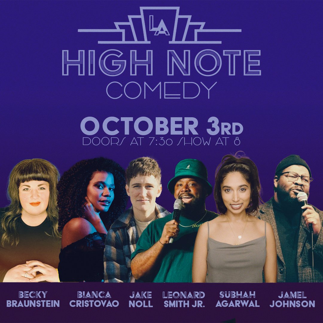 INSANE show coming to you on Tuesday! Becky Braunstein @Biancacristovao Jake Noll @_LeonardSmithJr @Subhah @NonProfitComic Tickets at eventbrite.com/e/high-note-co…