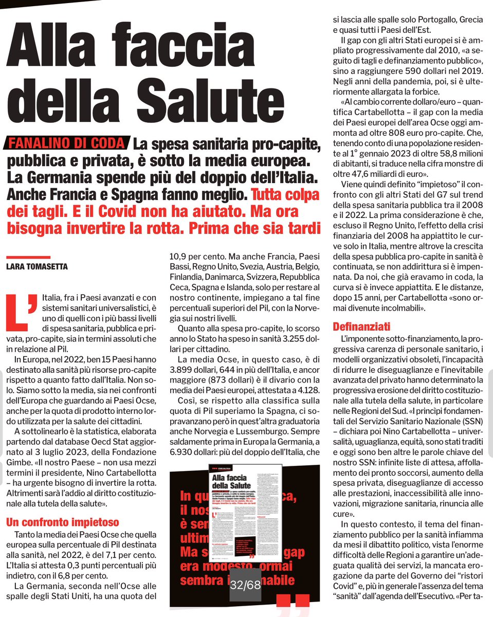 francofontana43's tweet photo. Alla faccia della salute
La spesa sanitaria pro capite, pubblica e privata, è sotto la media europea
La Germania spende più del doppio dell’Italia
Anche Francia e Spagna fanno meglio
Lara Tomasetta, @tpi https://t.co/vROn7fkhhR