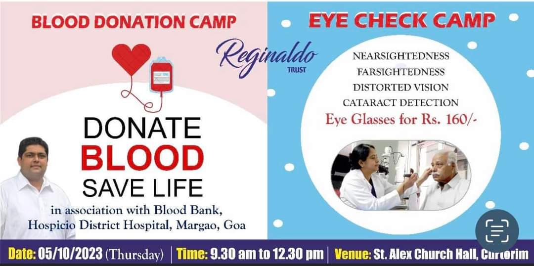 ReginaldoGoa's tweet photo. Please donate blood to save lives and get ur eyes checked from time to time and my good wishes to all on 5 October
#curtorimConstituencyFirst
#Goa
#BloodDonation https://t.co/3aZXsayGsV