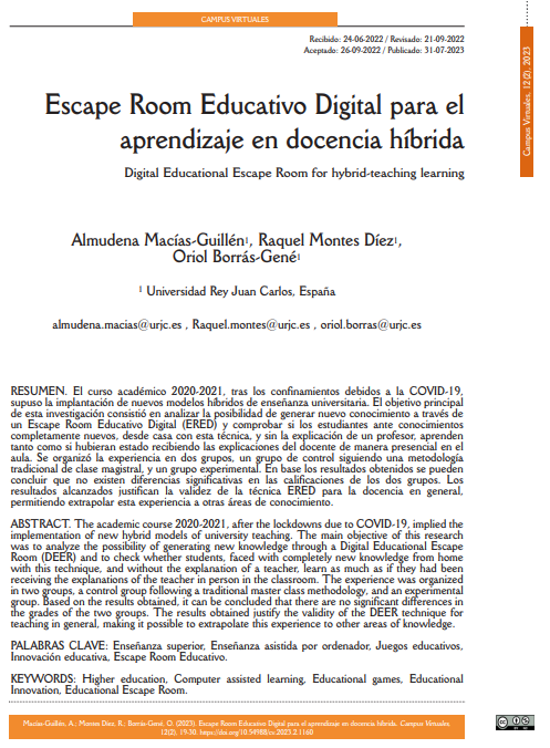 📌NUEVO ARTÍCULO

"Escape Room Educativo digital para el aprendizaje en docencia híbrida"

✏️<a href="/almudenamURJC/">Almudena M URJC</a> <a href="/rmontesdiez/">Raquel Montes Diez</a> y yo
🎓<a href="/URJC/">URJC</a>

Escape Room, en este caso digital, con la ayuda de la herramienta <a href="/genially_es/">Genially (Español)</a> 

En <a href="/campusvirtuales/">Campus Virtuales</a>: redined.educacion.gob.es/xmlui/handle/1…