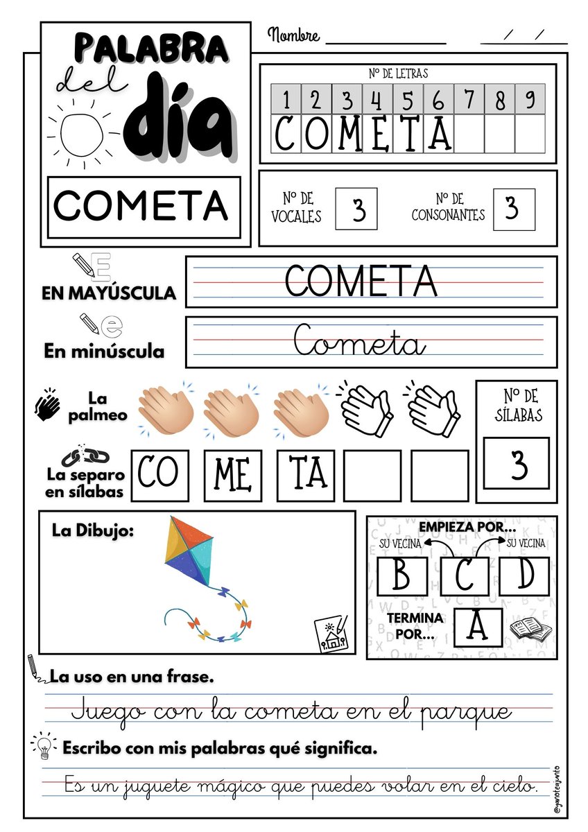 Comparto plantillas editables <a href="/canva/">Canva</a> "la palabra del día" . Dos niveles.   Al igual que "El número del día" podemos trabajarlo en rincones, como actividad extra, para reforzar o en una estación de aprendizaje. 
canva.com/design/DAFwCsH…
