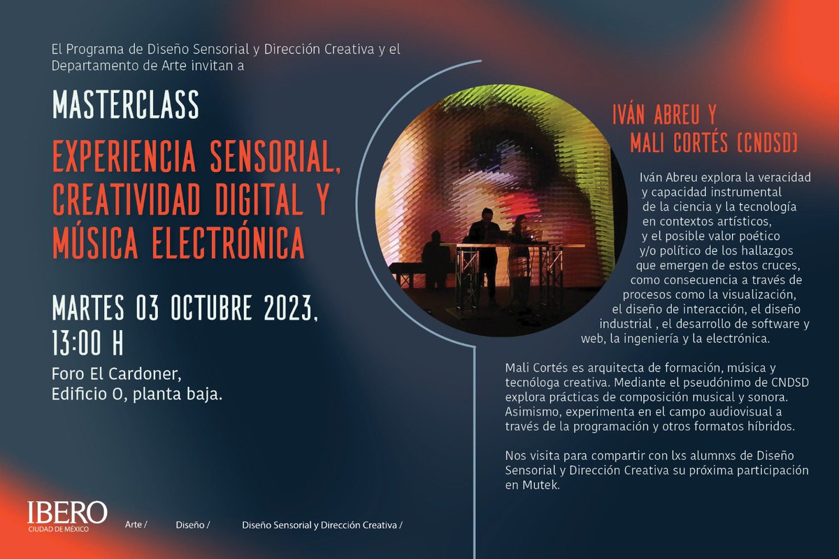 Iván Abreu (@_ivanabreu) on Twitter photo Masterclass / <a href="/CNDSD_/">CNDSD</a> & <a href="/_IvanAbreu/">Iván Abreu</a> / lugar: <a href="/IBERO_mx/">IBERO CDMX</a> , organizado por la profesora e investigadora Ivonne Luna Masterclass / <a href="/CNDSD_/">CNDSD</a> & <a href="/_IvanAbreu/">Iván Abreu</a> / lugar: <a href="/IBERO_mx/">IBERO CDMX</a> , organizado por la profesora e investigadora Ivonne Luna