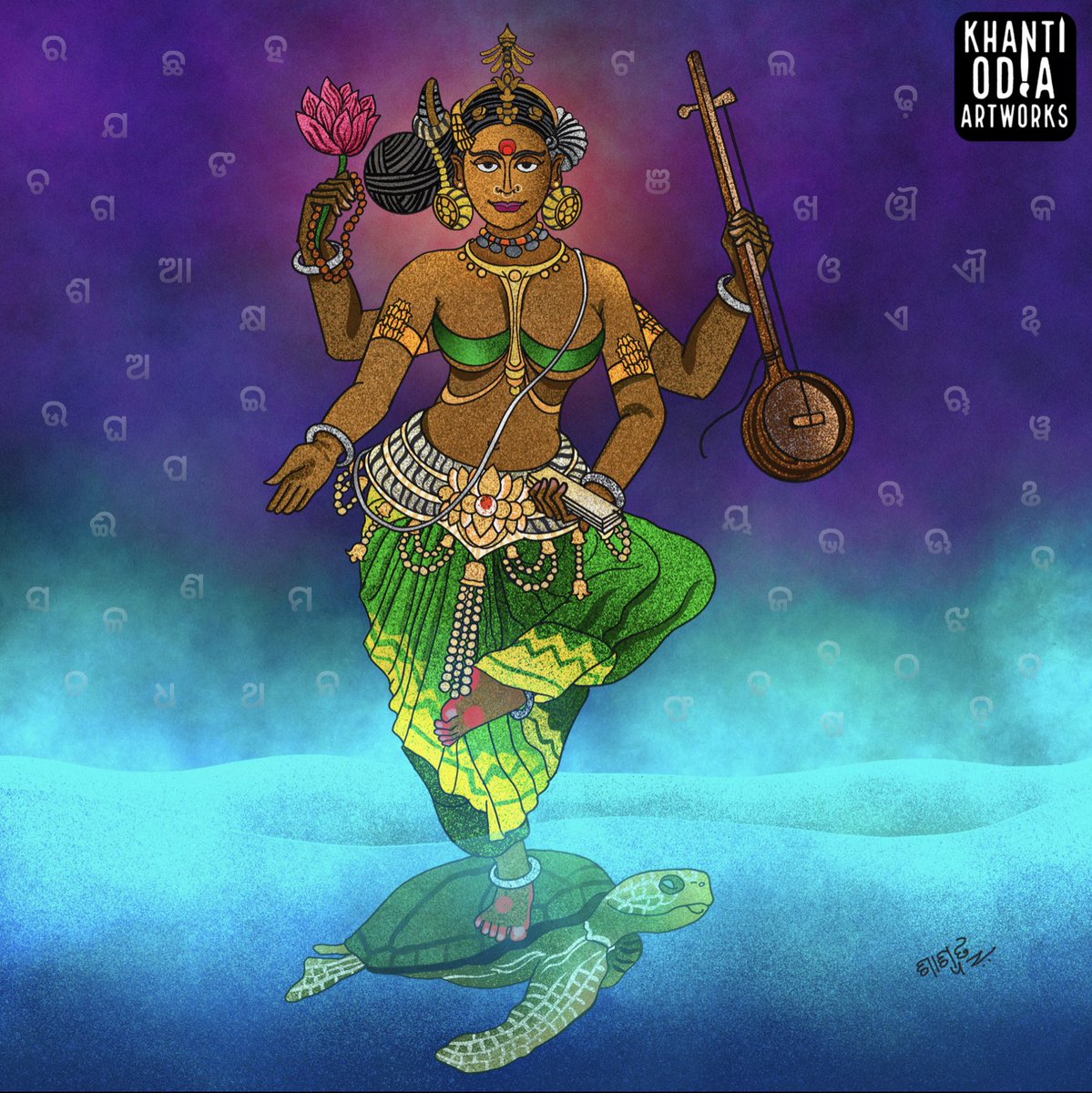 ODRI, the personified Goddess of the Odia language - The Language of Odisha,is a symbol of purity and wisdom. She holds a lotus, prayer beads,a musical instrument, and sacred scriptures,representing the language's beauty and depth.

#Odisha #ODRI #Odisha #OdraDesha #OdiaLanguage