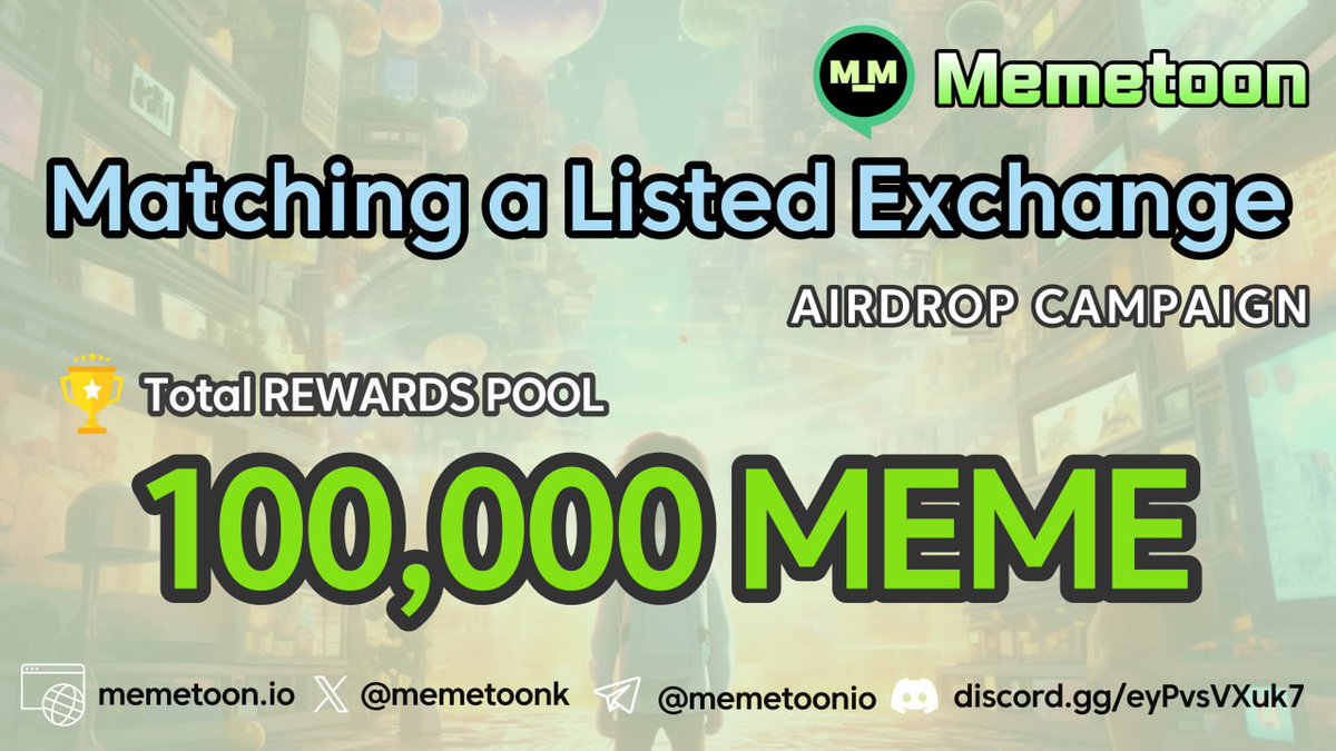 #Memetoon is running a massive 100,000 MEME #airdrop campaign in  tokens!

Join our Gleam competition:
🔗 gleam.io/PRS6O/meme-air…

Follow all the rules and tag your friends to join the airdrop campaign!

#Metaverse #Giveaway #web3 #MEME