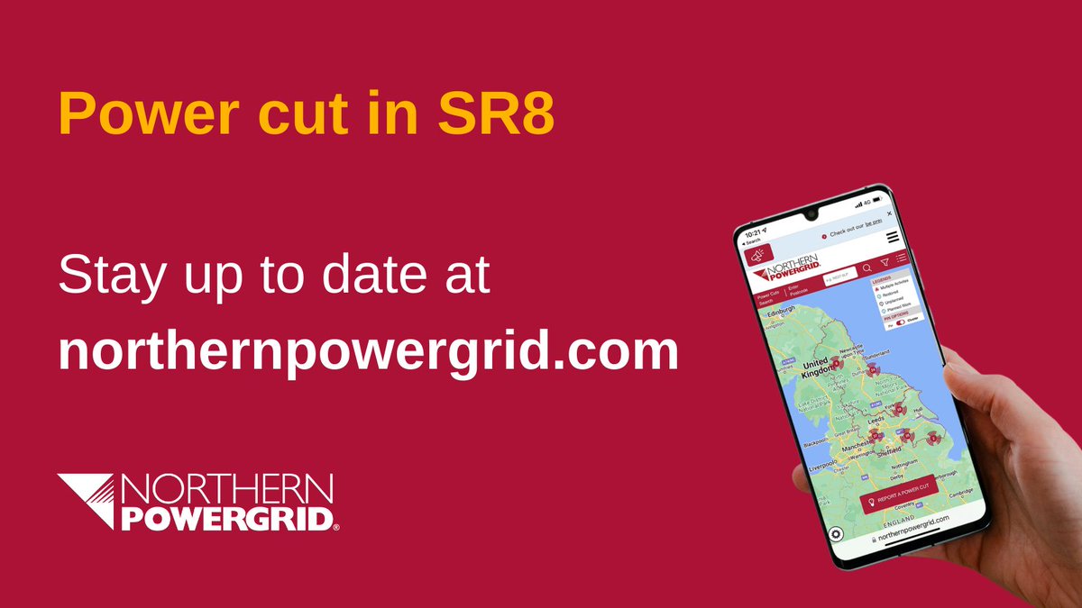 Northpowergrid's tweet image. #Powercut in #SR8 affecting 1879 customers. #TeamPowergrid are working hard to restore power and estimate to have all customers restored by 08.30am. Report your power cut online to be kept updated at northernpowergrid.com/power-cuts-map.
