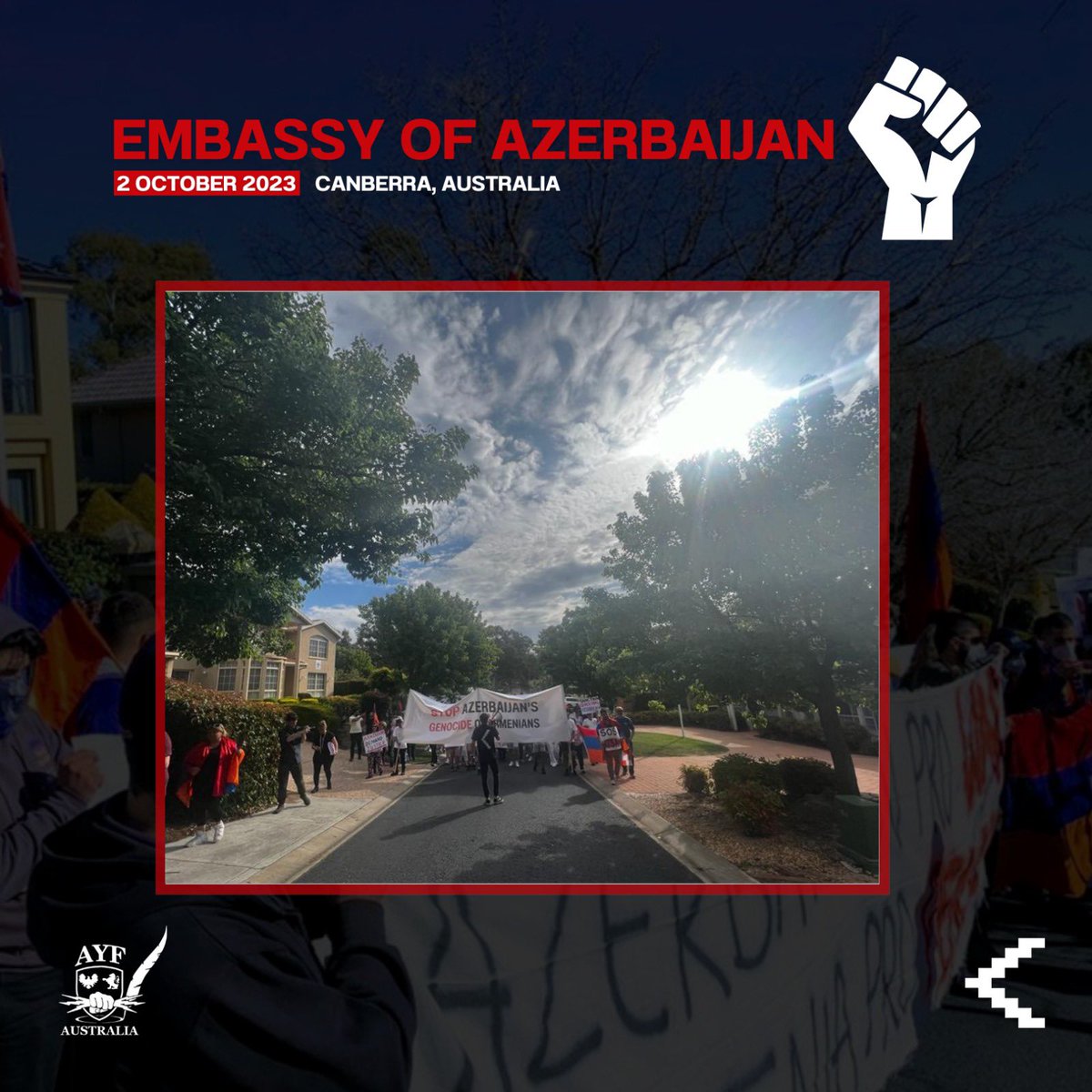 PROTEST AT AZERBAIJAN EMBASSY

UNITED WITH ARTSAKH, AGAINST GENOCIDE.

2/10/2023 - Canberra, Australia