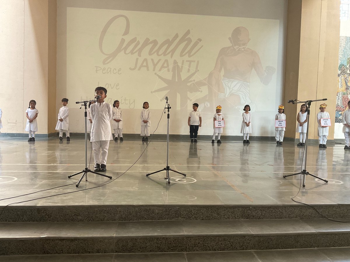 Gyanshree organized a special assembly to commemorate Gandhi Jayanti. During the assembly, the students discussed Mahatma Gandhi's teachings, particularly the "Three Monkeys" principle, which encourages us to "See no evil, hear no evil, speak no evil."