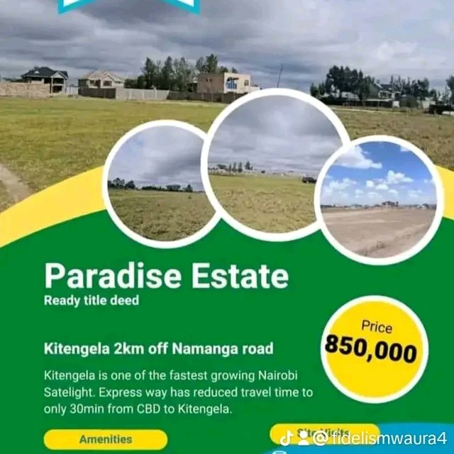 The journey of a thousand miles begins with one step. Paradise estate 50*100 plots  850k deposit  200k payment plan of 6-12months 
2km off Namanga road.
Call  for bookings of free site visit 0715465788
#havenfields
#kitengelaplotsforsalesale 
#affordableplots