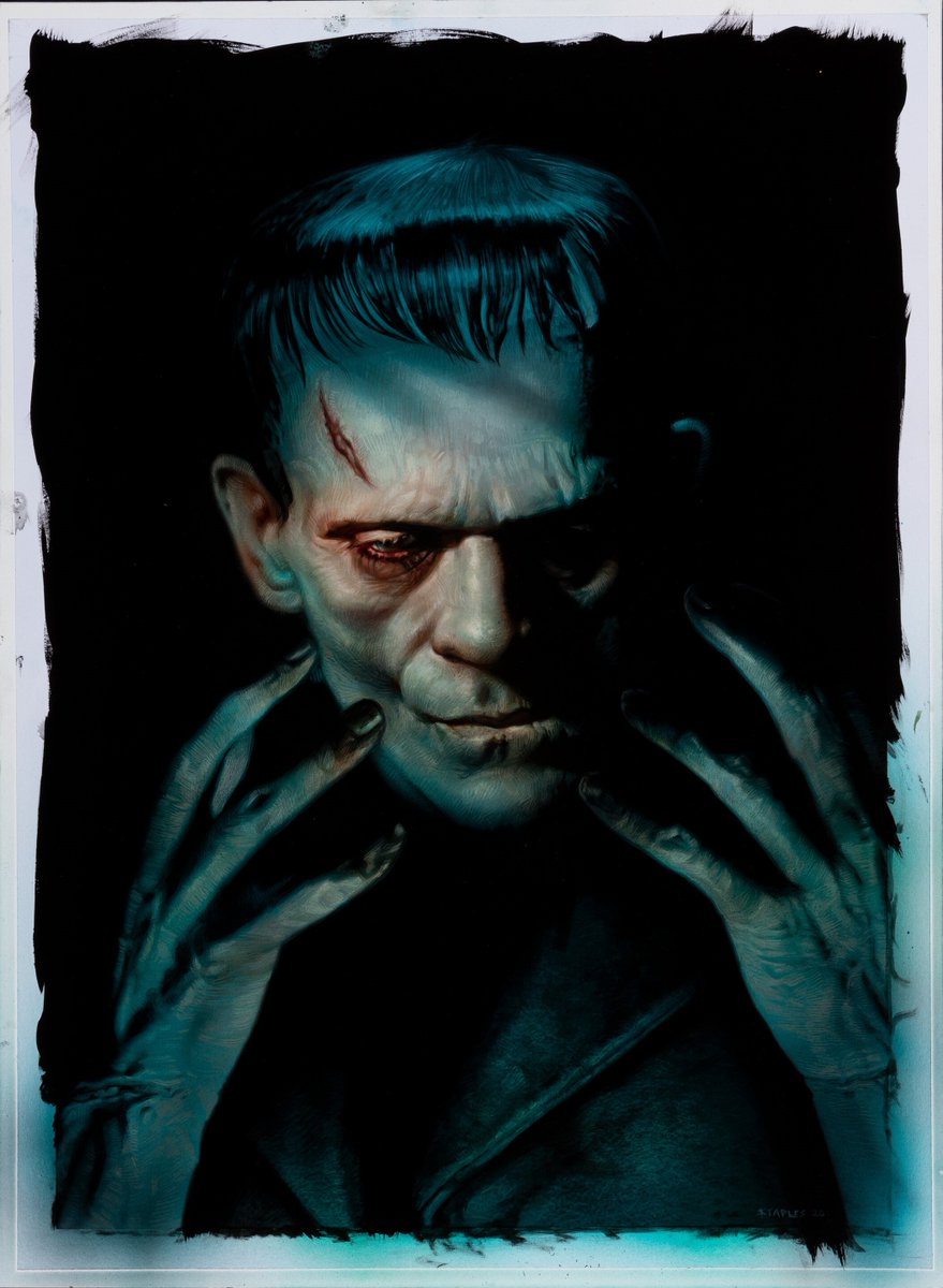 Terror_By_Night's tweet photo. Greg Staples - Frankenstein's Monster, poster illustration, 2020
Oil on paper laid on board
25-1/4 x 18-1/2 inches (64.1 x 47.0 cm)
.
#TerrorByNight #Frankenstein #GregStaples #ClassicHorror #VintageHorror #MonsterKid #UniversalMonsters #BorisKarloff
. https://t.co/d3SJW0uFVW