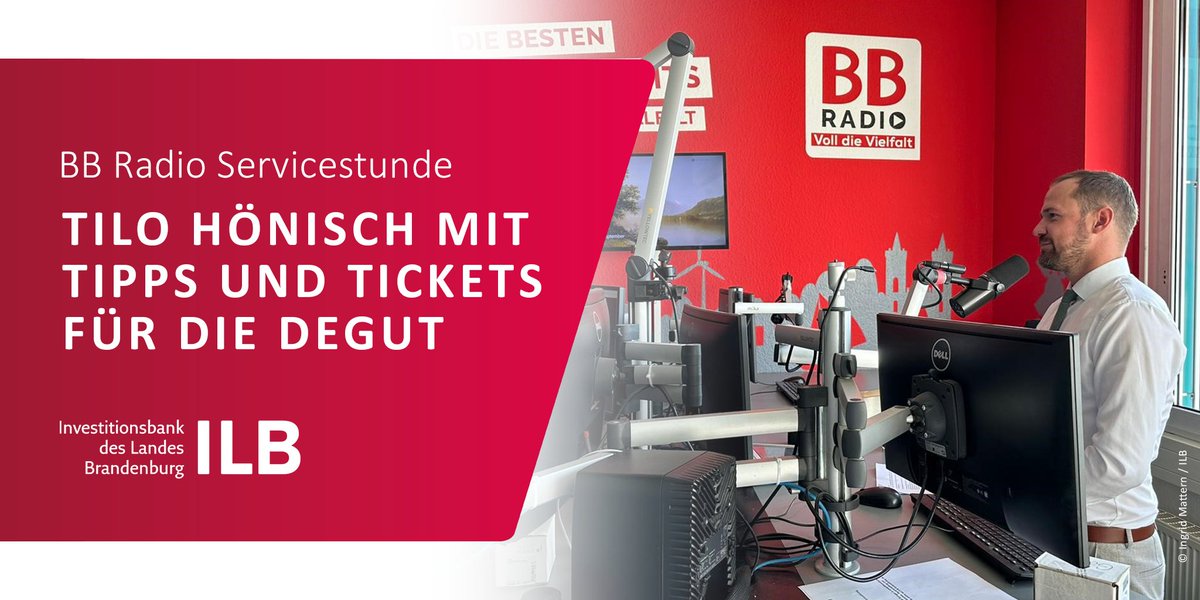 ilb_wirfoerdern's tweet image. Eine Stunde rund um die @deGUT: Das erwartet Sie Donnerstag in der BB Radio Servicestunde. Tilo Hönisch von der #ILB informiert über die Highlights und hat auch ein paar Tickets for free. 📻 
Einschalten lohnt sich: 5.10. ab 18 Uhr, BB Radio auf 107,5 🎧!

#wirfördern #ILB #IBB