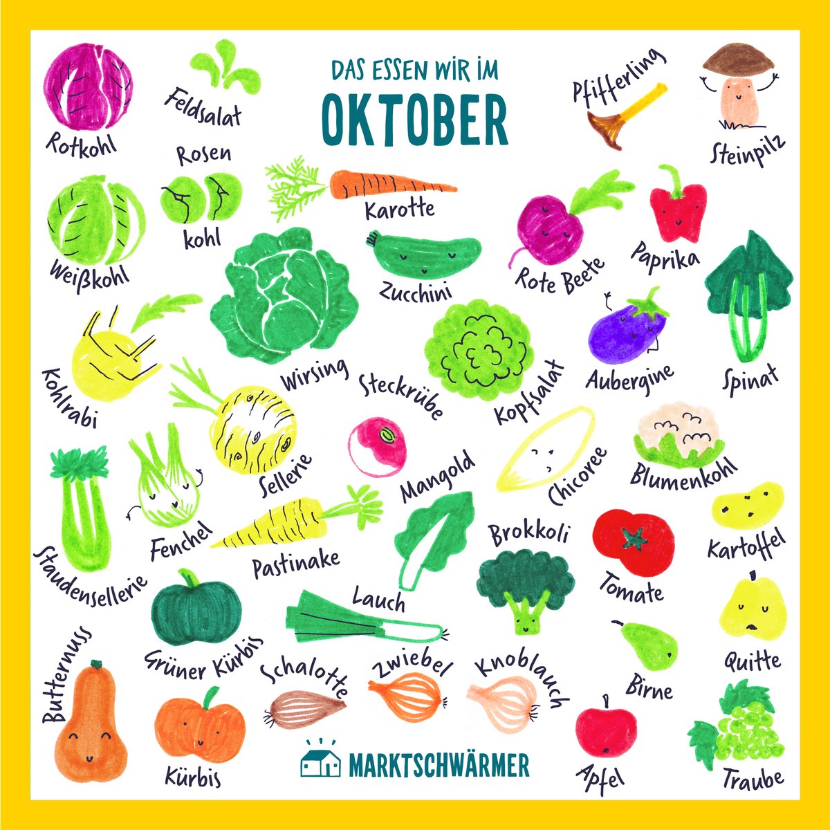 Der goldene Herbst hält Einzug in das saisonale Obst und Gemüseangebot🍂- Freue dich im Oktober über eine bunte und reichliche Auswahl regionaler Schätze.🥬🥕 Verköstige das letzte Sommergemüse dieses Jahres und lasse dir den Monat von Apfel, Birne und Trauben versüßen.🍐🍇🍎