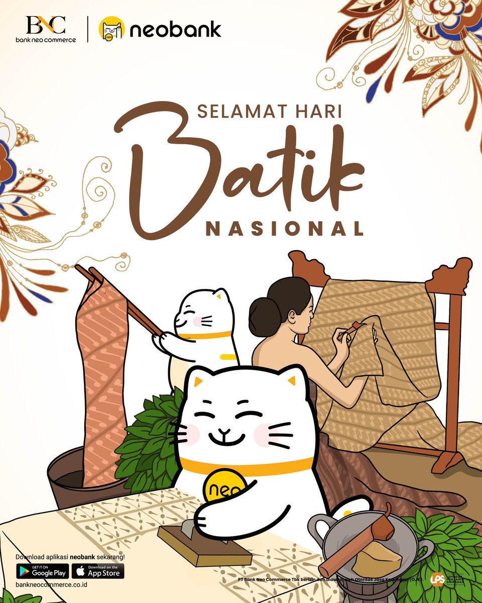 bankneocommerce's tweet photo. Selamat Hari Batik Nasional ๐ป
Neotizen ada yang pergi ke kuliah, kantor, atau ke tempat lain pakai batik hari ini?
Reply di bawah! ๐๐ผ
#neobank #BankNeoCommerce #UntungAdaneobank #HariBatikNasional https://t.co/EPv8BMu2eZ