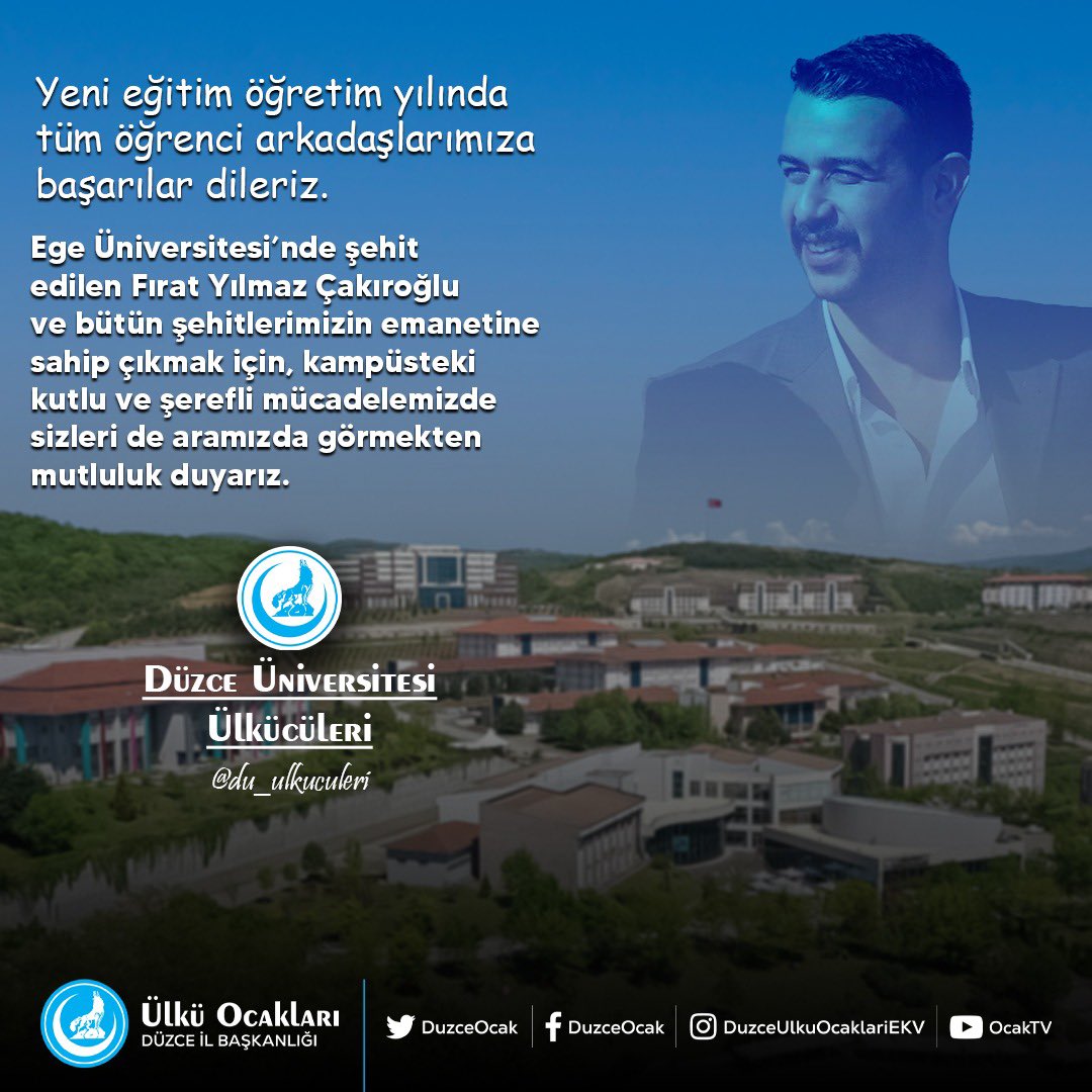 DuUlkuculeri's tweet photo. Yeni eğitim öğretim yılında tüm öğrenci arkadaşlarımıza başarılar dileriz.

Ege Üniversitesi'nde şehit edilen Fırat Yılmaz Çakıroğlu ve bütün şehitlerimizin emanetine sahip çıkmak için, kampüsteki kutlu ve şerefli mücadelemizde sizleri de aramızda görmekten mutluluk duyarız. https://t.co/WYEw3lmI4b