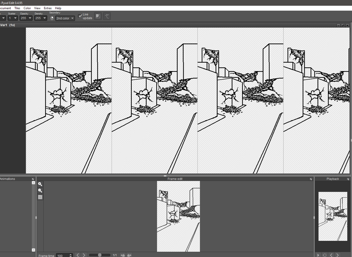 nathanmayerdev's tweet photo. I took some screenshots while working on a new animation for the game I'm currently developing.  Here's some early linework, finished details before coloring, and a still frame from the completed animation.

#pixelartwork #indiedev #Animations #indiegame https://t.co/Sa8TrZDhkb