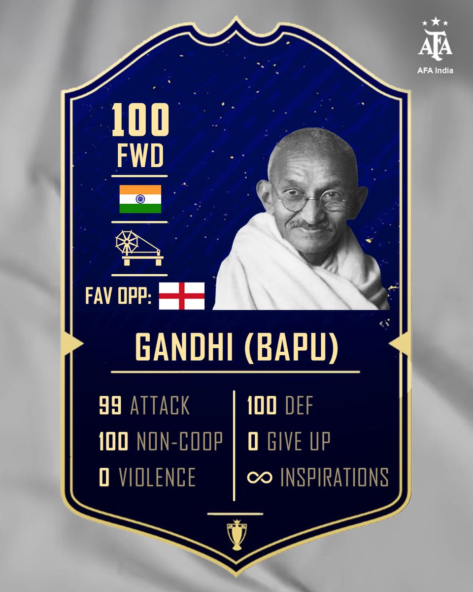 AFA_IND's tweet photo. To India’s ultimate trump card. 🇮🇳

Happy Mohandas Karamchand Gandhi Day. 💙 https://t.co/Q6kQTFvFT5