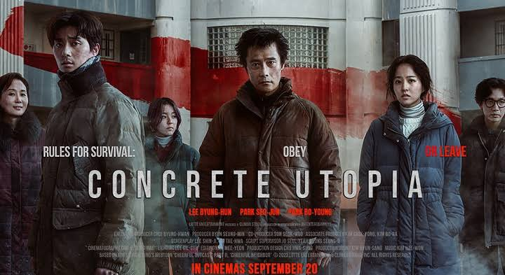 CineVerse24's tweet photo. If u like disaster and thriller, go for Concrete Utopia3, it depicts the survival of a group of people who gather at an apartment building in Seoul after a massive earthquake. This movie has a star-studded cast, including Lee Byung Hun, Park Seo Joon, and Park Bo Young. #kdrama https://t.co/n8v8qDECKk