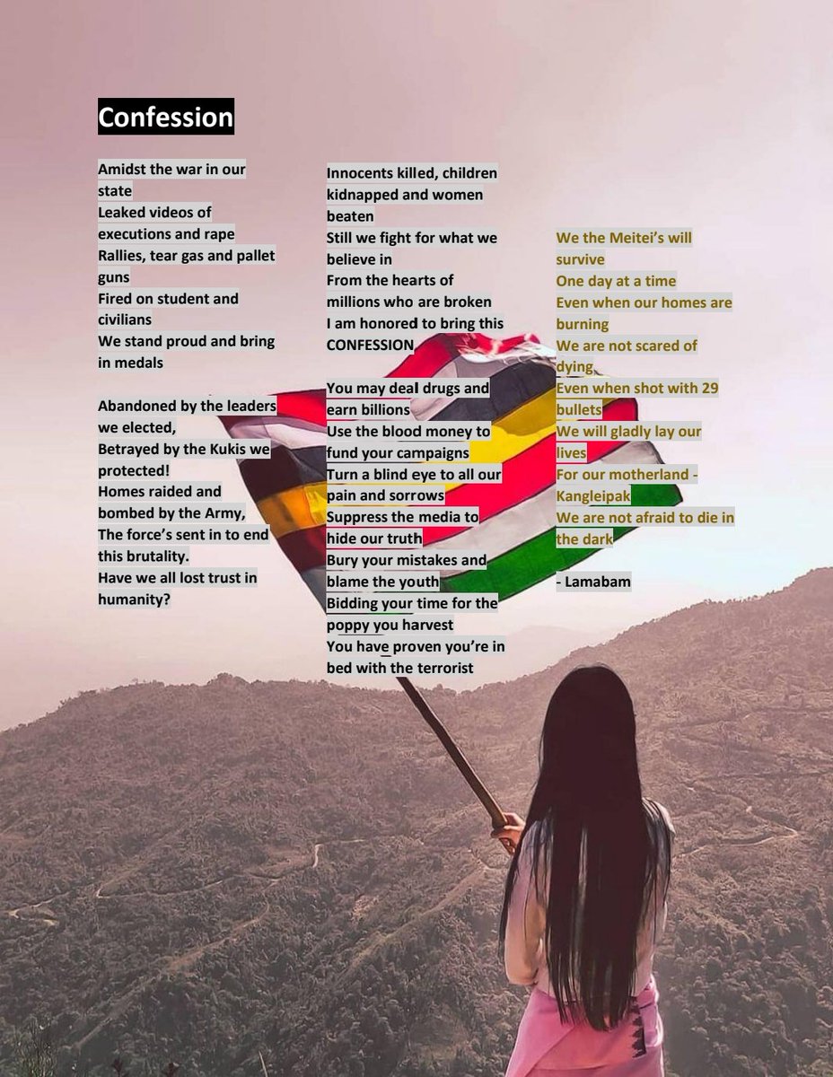 This poem shared to us by one of our followers. Beautifully penned by Lamabam, a poignant state of affairs in #Manipur so well captured and told in this poem. ❤️

Let's give peace a chance.🕊

#ManipurFightsBack 
#ThisIsManipur 
#ResilientManipur