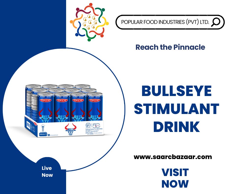 SAARCBazaar's tweet photo. Unlock your potential with #Bullseye Stimulant Drink from Popular Food Industries. Trusted by top athletes, students, and professionals worldwide, it's your key to reaching the pinnacle of #motivation, enhanced mental alertness, and sustained energy. 

#saarcbazar #SouthAsia https://t.co/fr9IoOIL5F