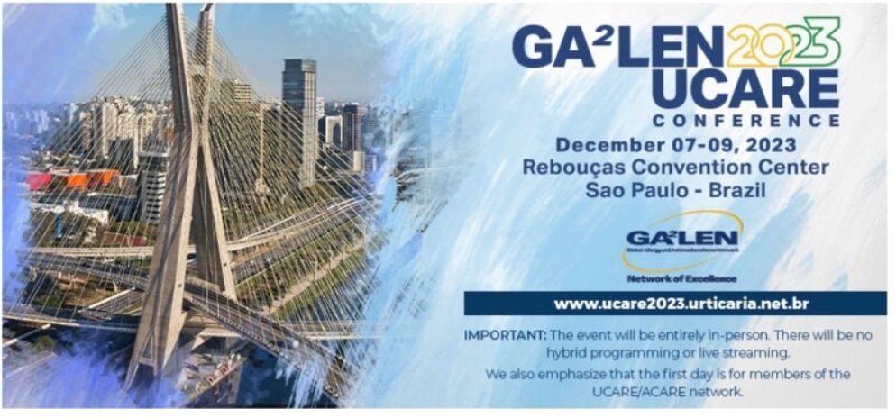 Abstract submission deadline EXTENDED for Sao Paulo UCARE Meeting! The deadline is October, 15 (Sunday) 2023! We are waiting for your abstracts for the most exciting urticaria event of the year! @ProfMaurer <a href="/TZuberbier/">Zuberbier, Torsten</a> <a href="/PKolkhir/">Pavel Kolkhir</a> <a href="/KasperskaZajac/">Alicja Kasperska-Zając</a> <a href="/lfensina/">LUIS FELIPE ENSINA</a> 
doity.com.br/ucare-conferen…